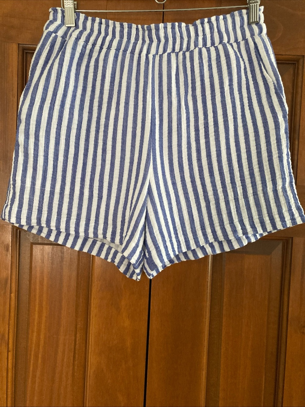Rails Blue and White Striped High Waist Women’s medium cotton gauze Shorts